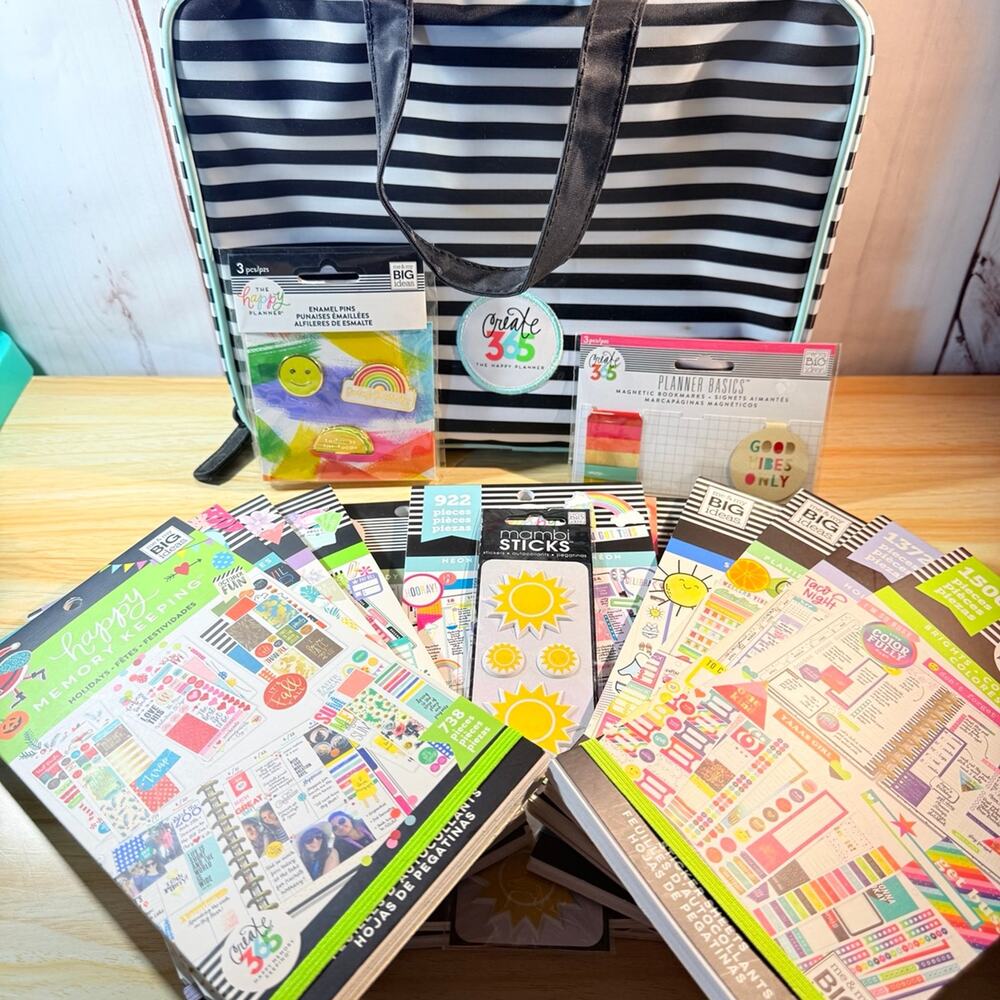 Happy Planner Lot - Bag, stickers, pins, magnets